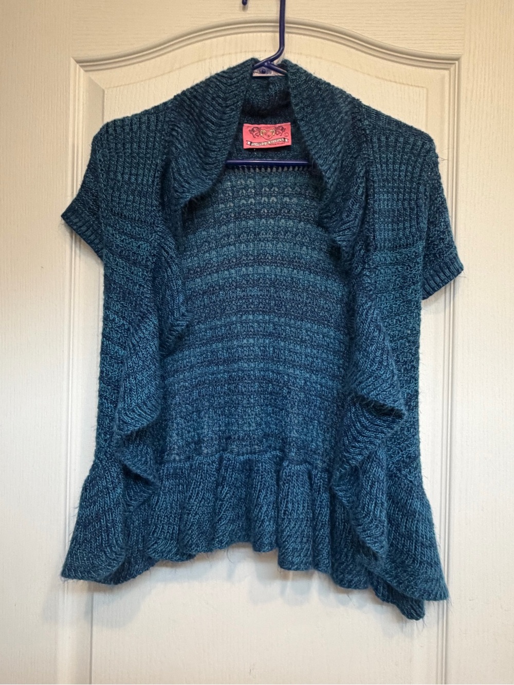 Open-Front Teal Short-Sleeve Knit Shrug - Womens